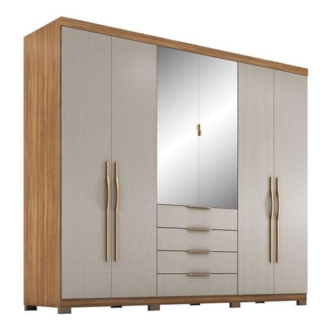 Guarda Roupa Casal Giardino 6 Portas Amêndola Nude Prime Tx Espelho e Pés Demóbile