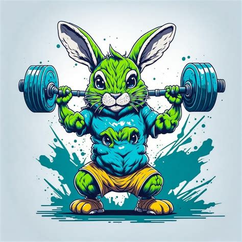 Premium AI Image Gym Bunny Cute Cartoon White Rabbit Lifting Heavy