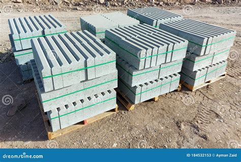 Stock Pallets Of Concrete Block Construction Site Cement Brick On