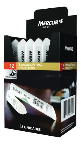 Caja Mercur Con Forma De Prisma Largo Blanca Con 12 Gomas De Borrar