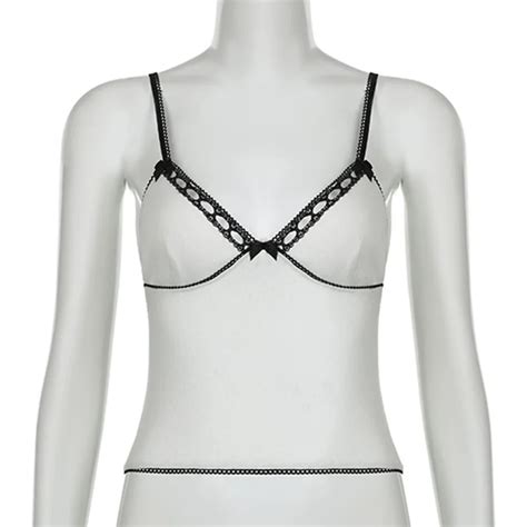 Harajuku Style Sexy V Collar Lace Stitching Chest Flattering Vest Hot Girl Slim Vest For Women