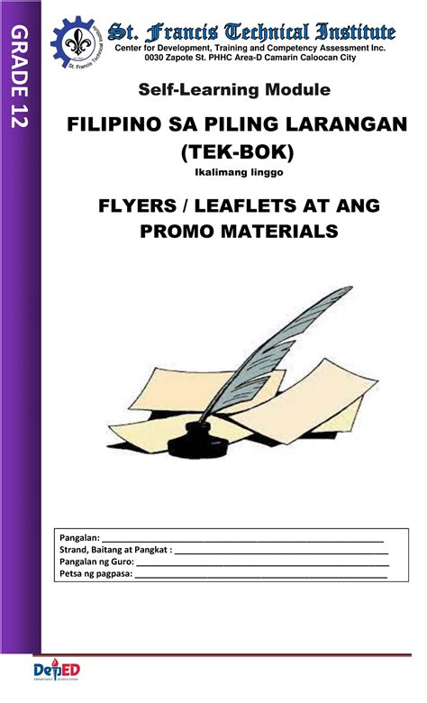 week  filipino sa piling larangan tek bok  ans grade  center