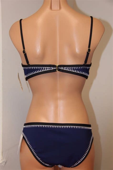 Nwt Bar Iii Swimsuit Bikini 2pc Set Size L Midnight Multi Bandeau Strap