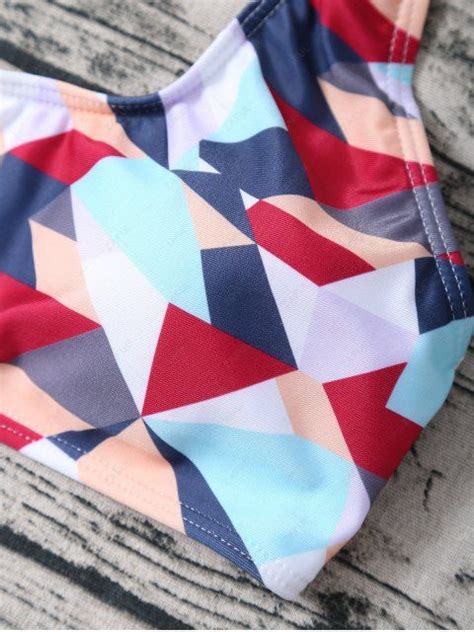 OFF High Waisted Geometric Print Bikini In COLORMIX ZAFUL