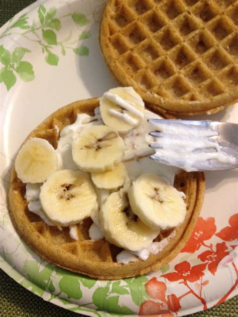 Whole Grain Waffles With Greek Vanilla Yogurt And Bananas Food