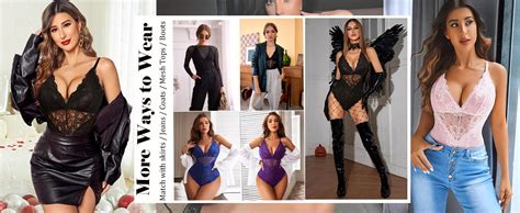 Avidlove Women Snap Crotch Lingerie Sexy Lace Bodysuit Deep V Teddy One Piece Lace Babydoll At