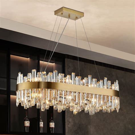 siljoy modern crystal chandeliers brushed gold rectangle crystal