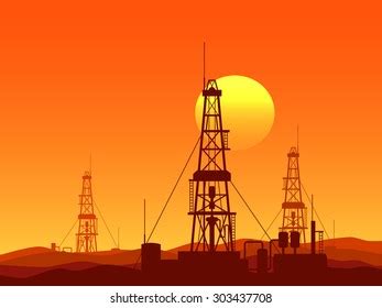 Silhouette Oil Natural Gas Drilling Rigs Stock Vector Royalty Free