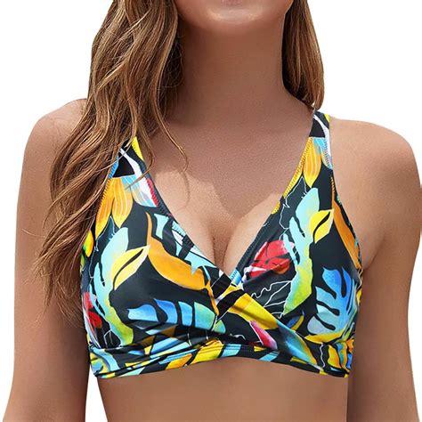 ZQGJB Women Full Coverage Bikini Top No Bottom Sexy Floral Printed Push Up Swimsuits Top Sport