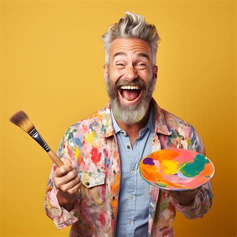 Premium Ai Image Man Holding Paintbrush With Happy Face