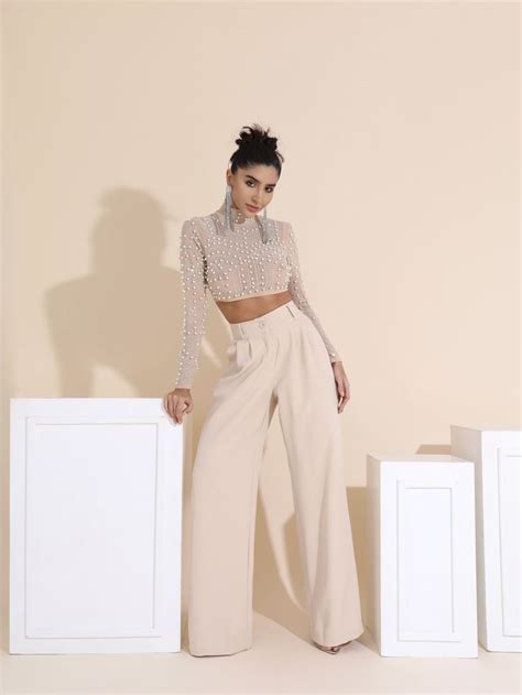 Calça Alfaiataria Pregas Nude Women wear Clothes Wide leg jeans