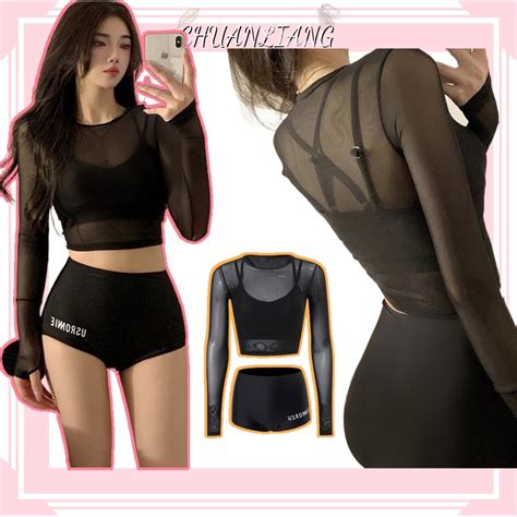 Swimsuit Women New Style Korean Conservative Split Three Piece Sports Long Sleeved Hot Spring