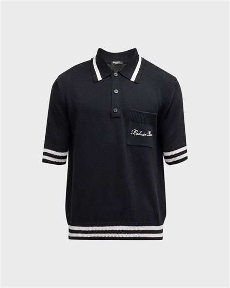 Balmain Men S Striped Trim Polo Shirt Neiman Marcus