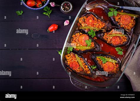 Karniyarik Turkish Traditional Aubergine Eggplant Meal Stuffed Eggplants With Ground Beef And