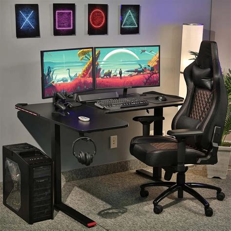 stylish high quality l shaped gaming desk with built-in RGB details LED ...