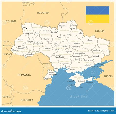 Ukraine - Detailed Map with Administrative Divisions and Country Flag. Vector Illustration Stock ...