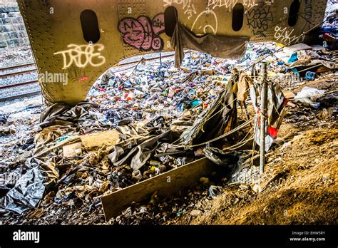 Trash Under The Howard Street Bridge In Baltimore Maryland Stock Photo