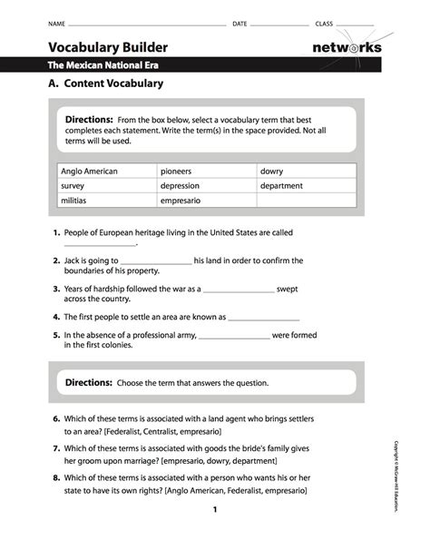 EHMS Texas History: 9 Weeks Testing and Chapter 8 Vocabulary Builder
