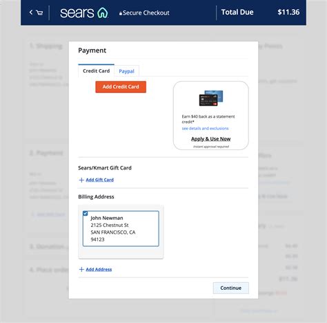 Sears’ Payment – 607 of 1003 Payment Examples – Baymard Institute