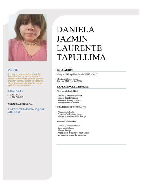 Cv Daniela Jazmin Laurente Tapullima Pdf