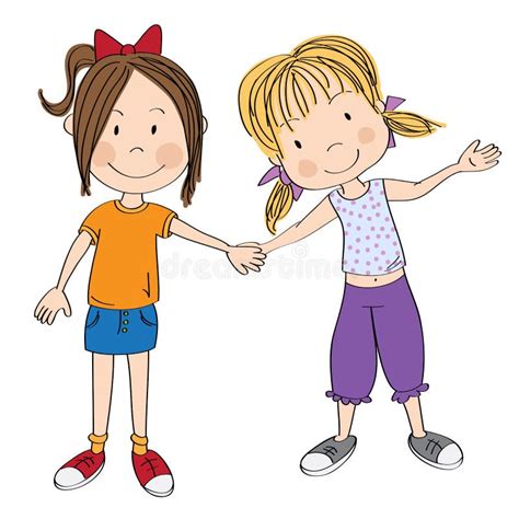 Two Little Girls Best Friends Holding Hands