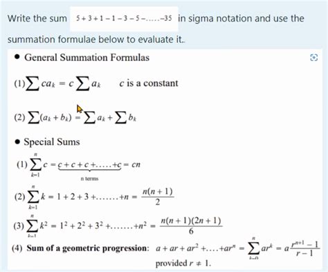 Solved Write The Sum 5 3 1 1 3 5 35 In Sigma Notation