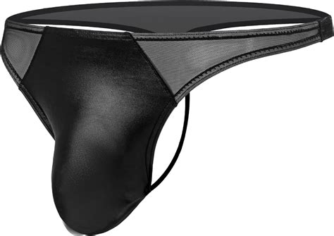ACSUSS Mens Lingerie Faux Leather Bulge Pouch Underwear Sexy Mesh Briefs Low Waist Thongs