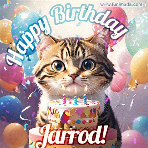 Happy Birthday  For Jarrod With Cat And Cake