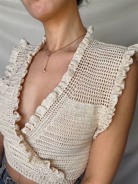 Nude Crochet Top Nude Crochet Crop Top Beige Crochet Top Beige Crochet Wrap Top Etsy