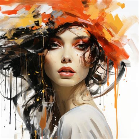 Premium Ai Image An Artistic Painting Of A Woman With An Orange Hat