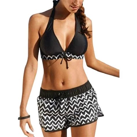 Bikini Push Up Shorty Bikini Dos Nu Halterneck Short Maillot De Bain Natation Pieces Sexy Haut
