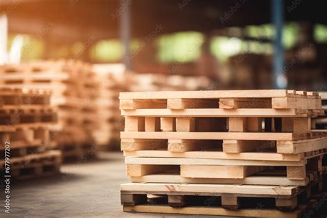 Stack Of Wooden Pallet Industrial Wood Pallet At Factory Warehouse