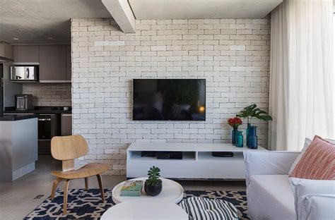 Sala Com Parede De Tijolinho Branco - Sala de apartamento com revestimento de tijolinho branco | Tijolo ...