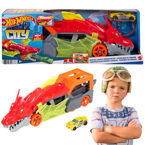 ZESTAW DO ZABAWY TOR TRANSPORTER WYRZUTNIA SMOK HOT WHEELS SAMOCHODZIK 887961916386 Cena