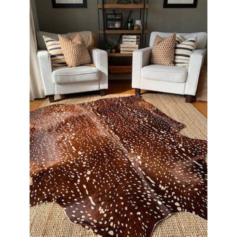 Cowhidesusa Handmade Axis Deer Print Cowhide Leather Dark Brown Rug