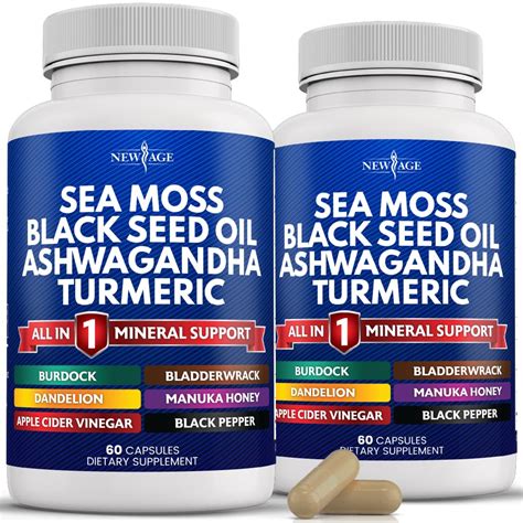 New Age Sea Moss Capsules Black Seed Oil Ashwagandha Turmeric