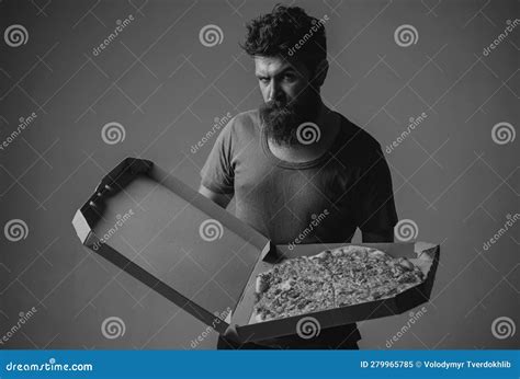 Man With Pizza Box Gay With Pizza Pizza Delivery Concept Italian Pizzeria Recipe Pizza