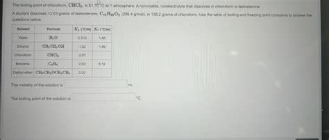 Solved The Boiling Point Of Chloroform CHCl3 Is 61 70C Chegg