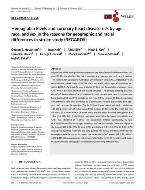 Hemoglobin Levels And Coronary Heart Disease Risk By Age Race And Sex In The REasons For