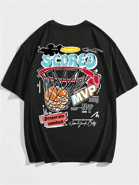 Romwe Street Life Men Slogan Basketball Graphic Tee Shein Usa