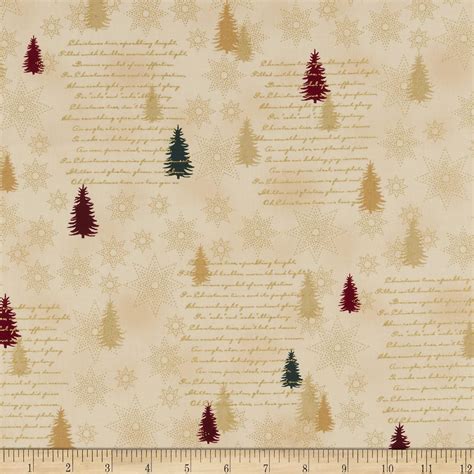 Stof Denmark Star Sprinkle Pinetree Text Beige Gold Fabric