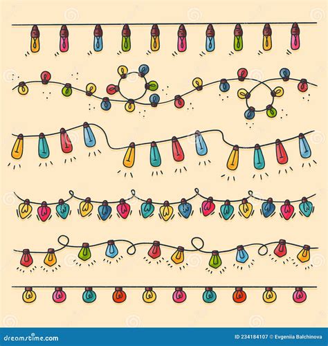 Colecci N De Luces De Navidad Ilustraci N De Vector Dibujada A Mano