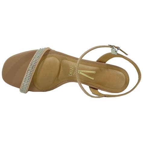 Sandália Vizzano Tira Pronta Strass Salto Bloco Nude Bege