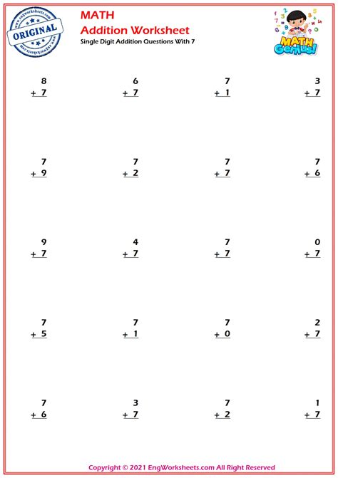 Single Digit Addition Questions With Worksheets And Exercise Pdf