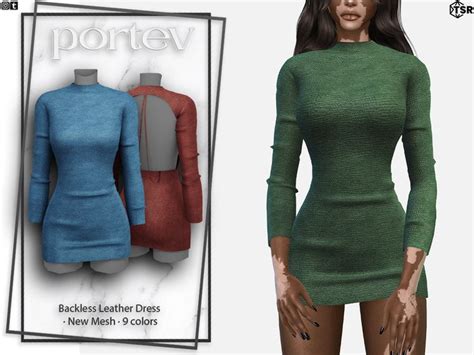 Portev S Backless Leather Dress In 2024 Sims 4 Mods Clothes Sims 4