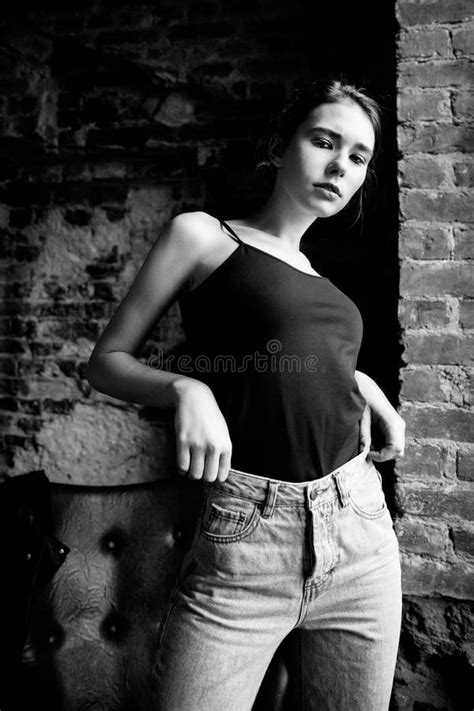 Blonde Woman In Leather Clothes Posing Stock Image Image Of Pants Caucasian