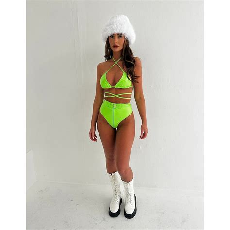 ibiza set neon green rave outfit festival outfit vinyl knickers bik