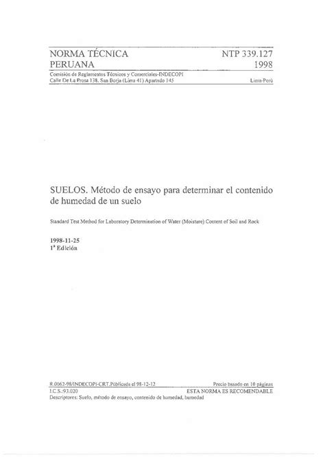 Pdf Ntp Suelos M Todo De Ensayo Para Determinar El Contenido