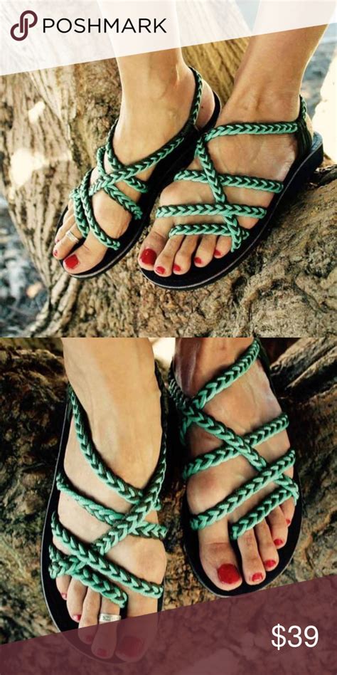 Turquoise Women S Sandals Handmade Knitted Rope Womens Sandals Handmade Knitting Rope Sandals