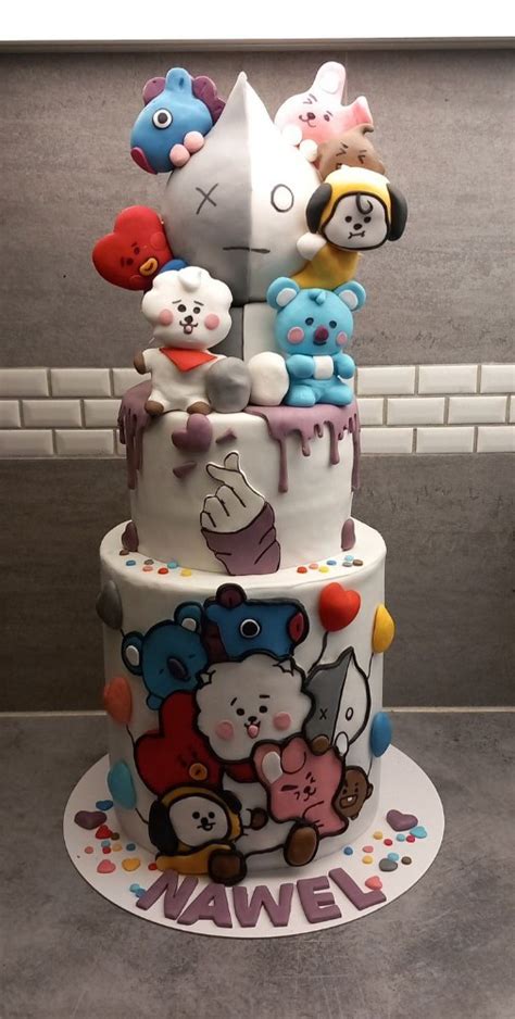 Создать мем "торт с фигурками bt21, торт с bts с фигурками, торт с ...